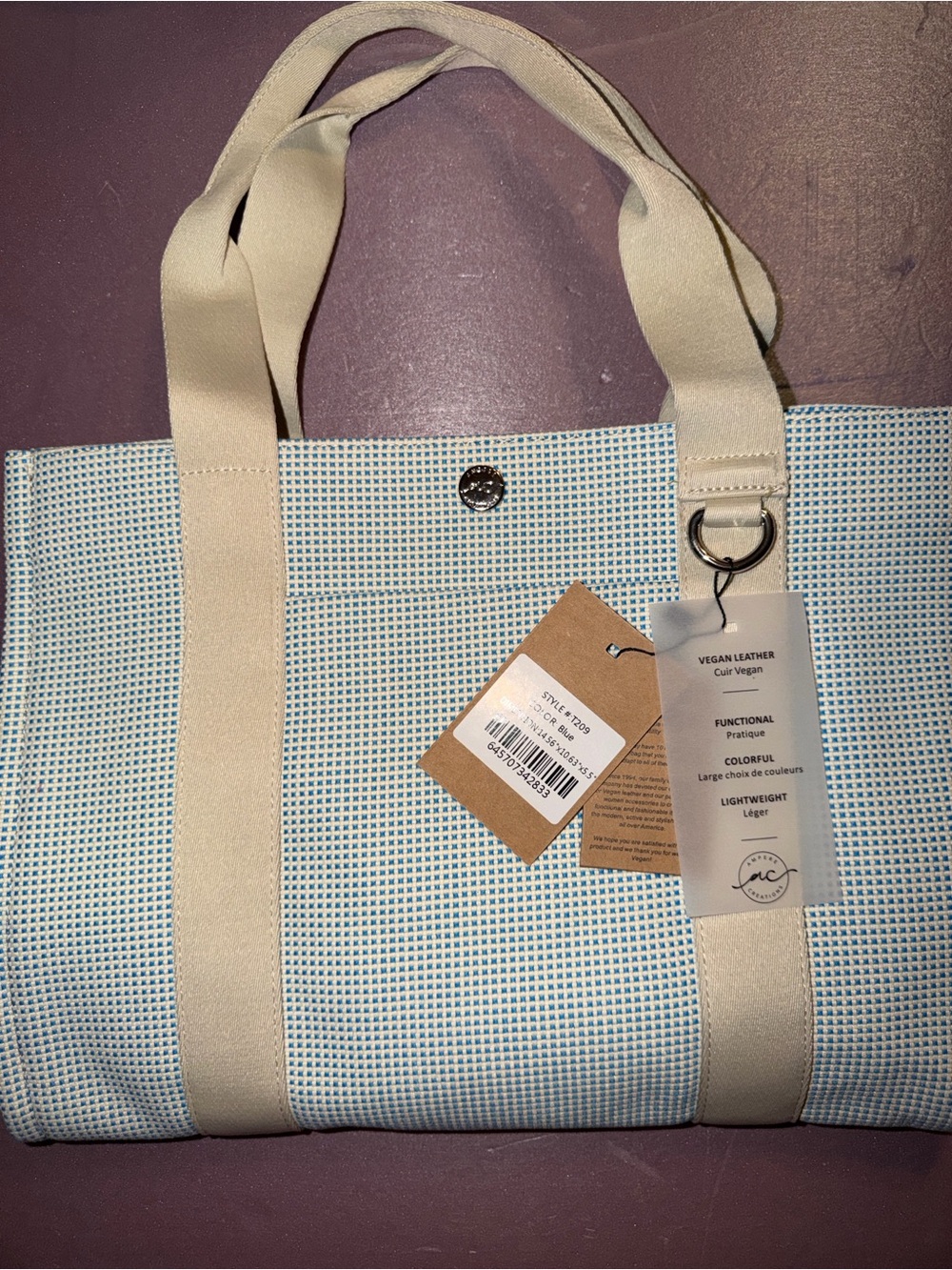 NIB Ampere Creations Margo Blue Two-Tone Canvas Laptop Tote Bag